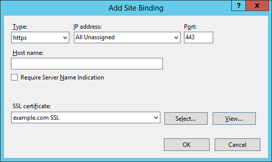 Select https and select the installed SSL certificate